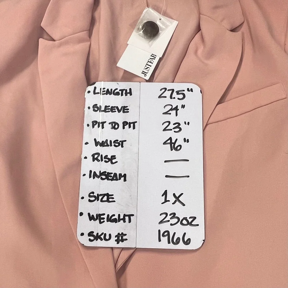 JustFab Womens 1X Blush‎ Pink Single Button Notched Lapel Blazer Jacket